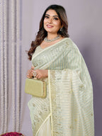 Green Silk Embroidered Saree With Stitched Blouse - Nimaya Kaksha