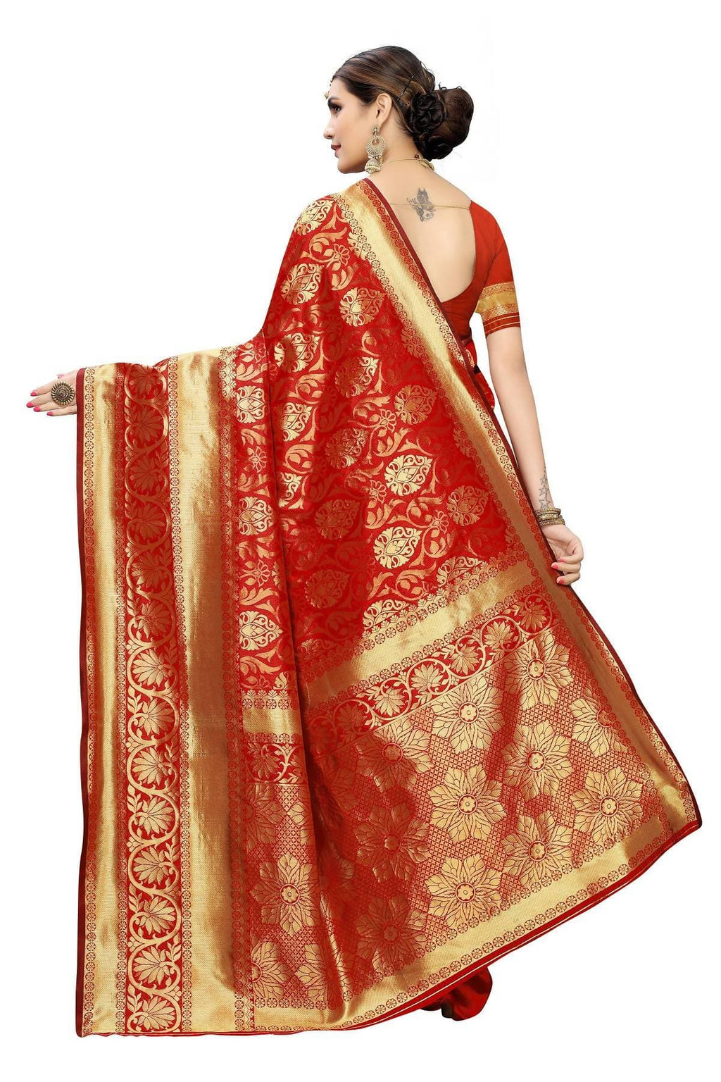 Vamika Banarasi Jaquard Red Weaving Saree