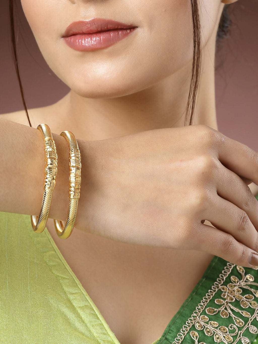 NVR Women's Set of 2 Gold-Plated Handcrafted Traditional Bangles - Distacart