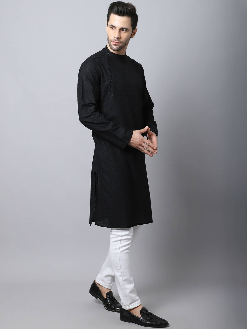 Even Apparels Black Pure Cotton Men's Kurta With Side Placket - Distacart