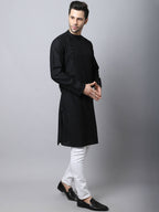 Even Apparels Black Pure Cotton Men's Kurta With Side Placket - Distacart