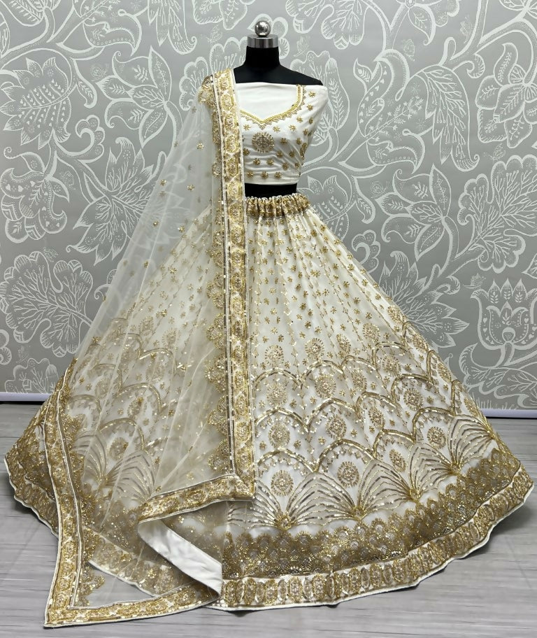 Jyoti Fashion Women's Off White Bridal Net Fancy Sequins with Multi Thread Embroidered & Handwork Wedding Lehenga Choli