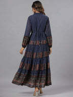 Juniper Women Navy Blue Georgette Printed Tiered Maxi Dress - Distacart