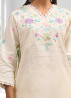 Joban Fashion Cream Linen Embroidered Readymade Cord Set - Distacart
