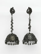 NVR Women Black Oxidised Brass-Plated Jhumka Earrings - Distacart