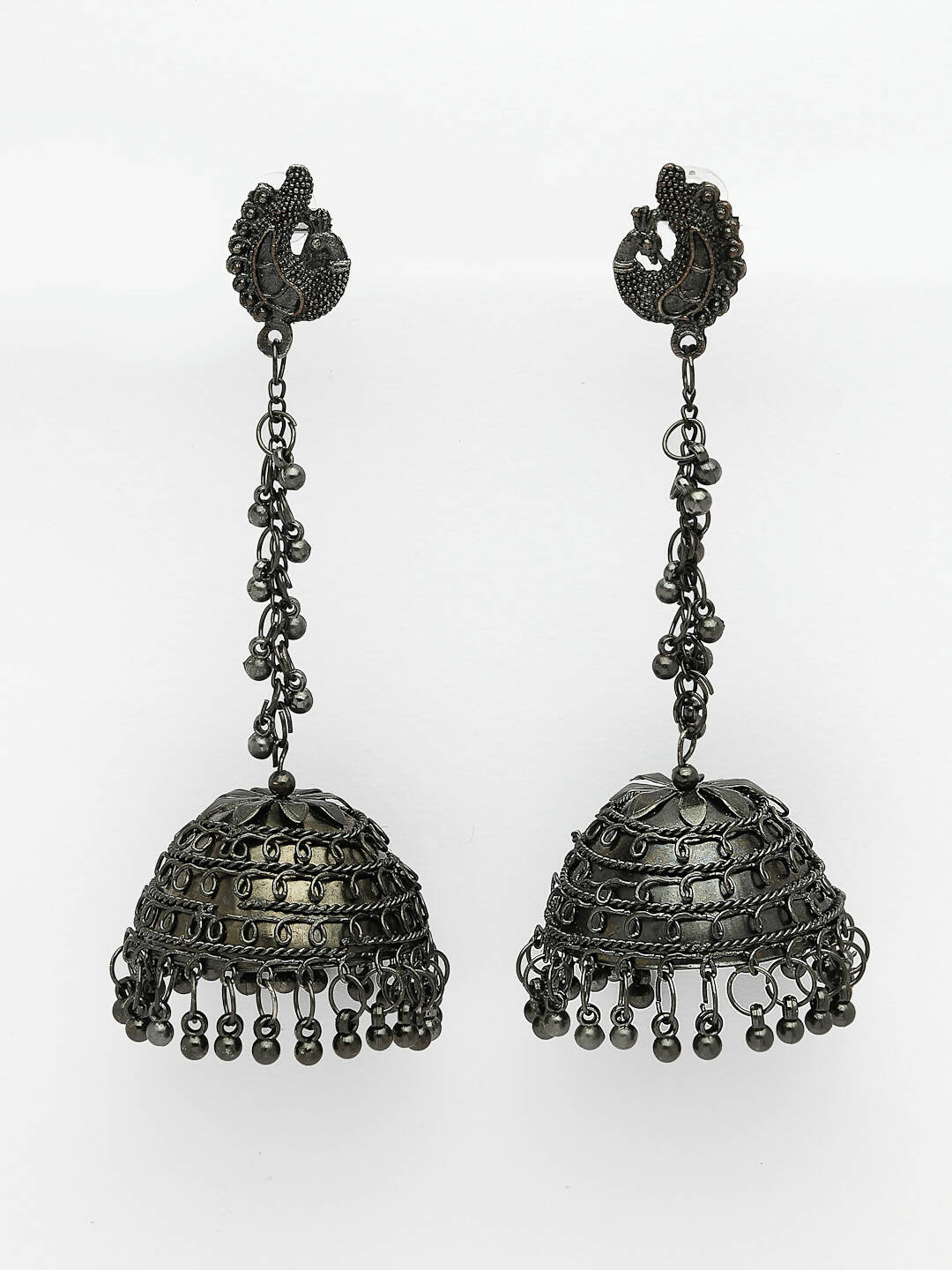 NVR Women Black Oxidised Brass-Plated Jhumka Earrings - Distacart