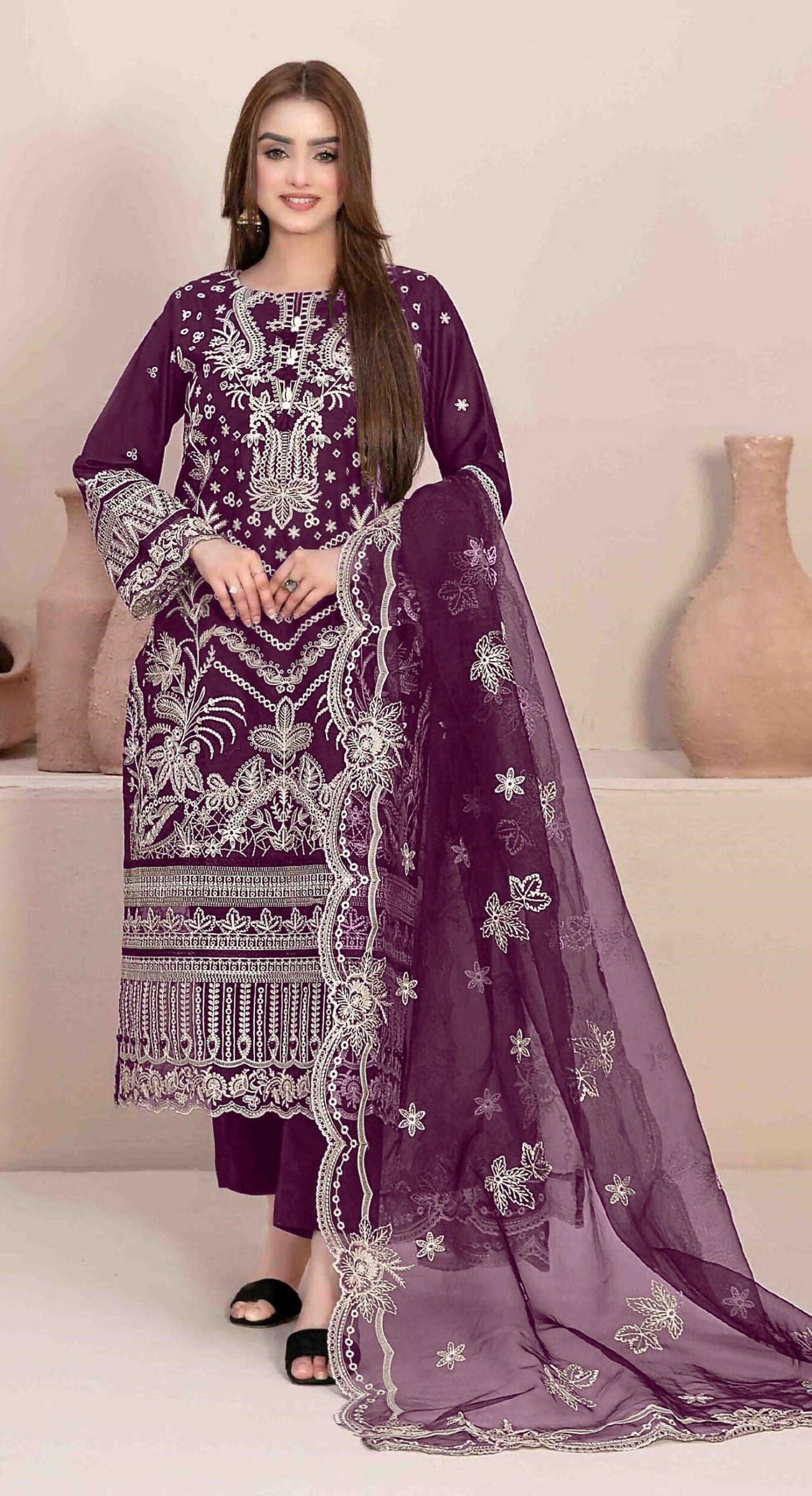 Anaita Purple Faux Georgette Stitched Suit with Embroidery Work - Distacart
