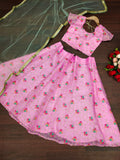 Jyoti Fashion Beautiful Pink Organza Silk Embroidered Kids Lehenga Choli Set