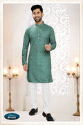 Joban Fashion Men's Green Straight Rayon Thread And Sequence Embroidery All Over Kurta Set