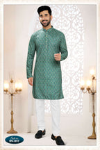 Joban Fashion Men's Green Straight Rayon Thread And Sequence Embroidery All Over Kurta Set