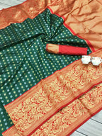DEIANA'S Beautiful Designer Golden zari Soft Lichi Silk Saree - Green
