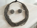 Inhanns Vibrant Handmade 20 Layers Beaded Necklace With Matching Earrings - Gray