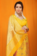 Jyoti Fashion Women's Yellow Kanjivaram Silk Zari Woven Saree with Blouse - Distacart
