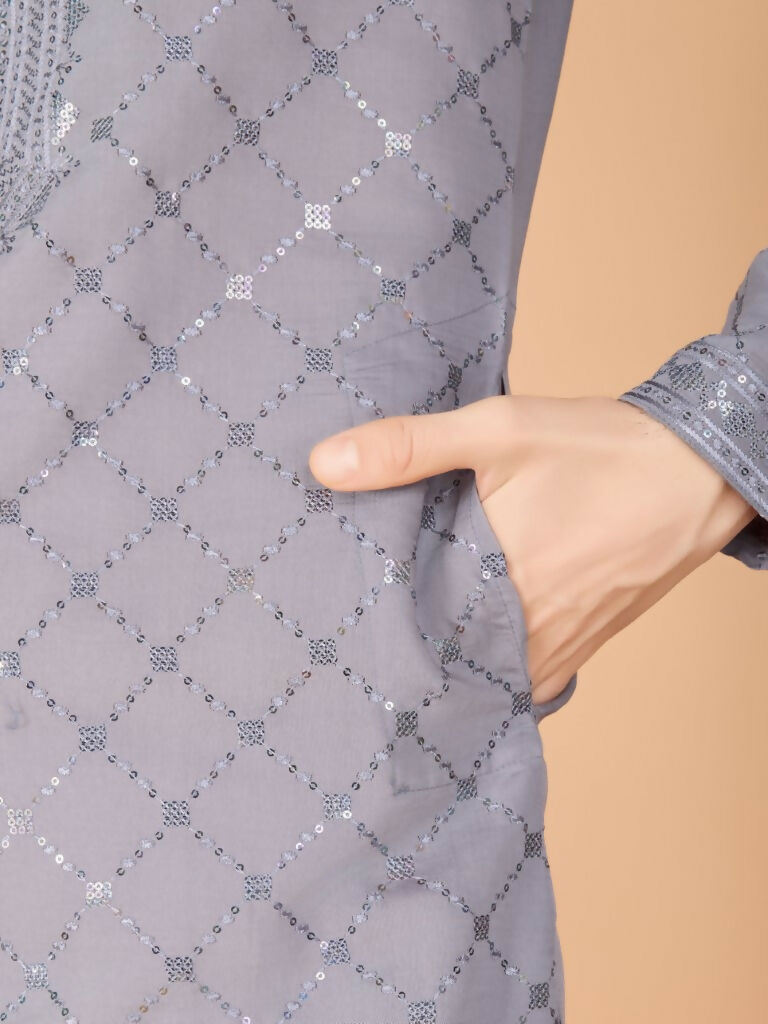 Vastranavya Grey Exclusive Festival Wear Viscose Silk Thread with Sequence Embroidered Work Kurta with Dupatta