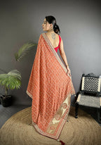Joban Fashion Peach Bandhej Bandhani Vichitra Silk Bandhani Prints Saree - Distacart