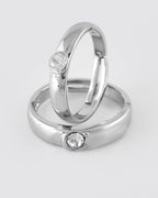 VOJ Stainless Steel Cubic Zirconia Silver Plated Adjustable Ring Set for Couple