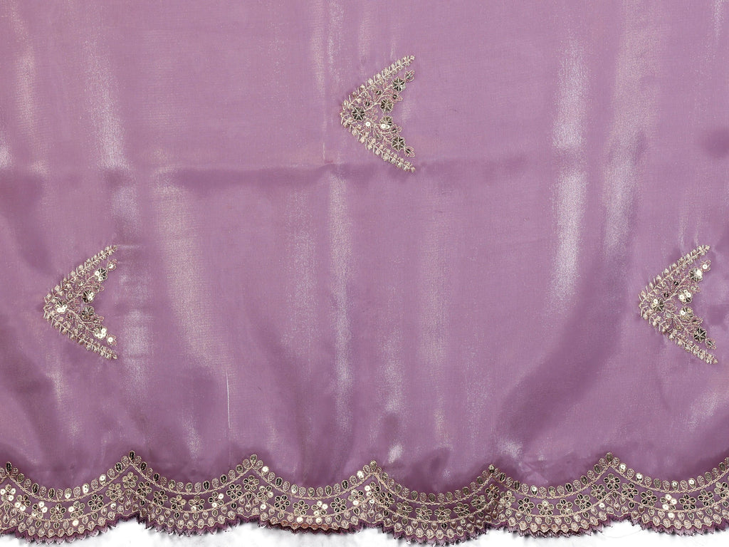 Vastranavya Lavender Embroidery Work Shimmer Chiffon Saree with Unstitched Blouse - Distacart
