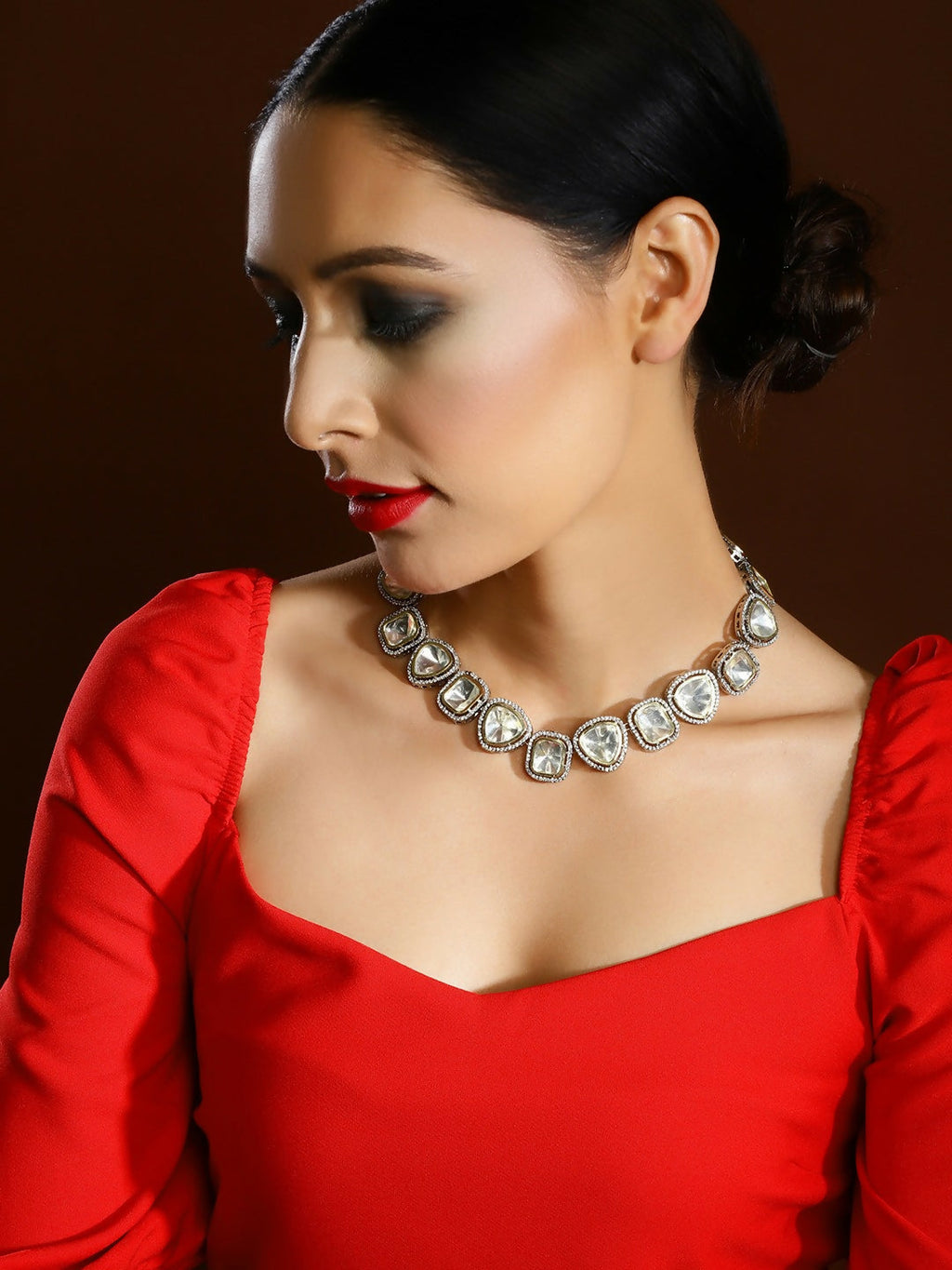 Kundan with Diamond Details Neckpiece- Ruby Raang