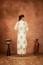 Joban Fashion Off White Yellow Hand Block Printed Cotton Suit Set - Distacart