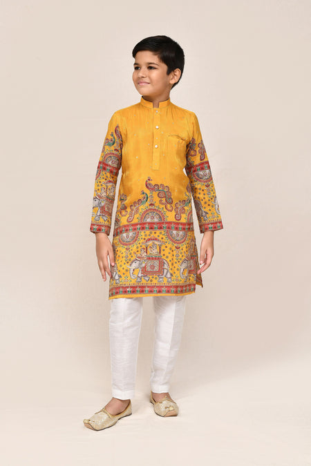 Joban Fashion Silk Yellow Kurta With Straight Fit Pant