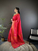 Joban Fashion Banarasi Hot Pink Woven Soft Silk Saree - Distacart