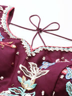 House of Panchhi Burgundy Net Multi colour Thread & Sequinse Work Lehenga & Blouse, Dupatta