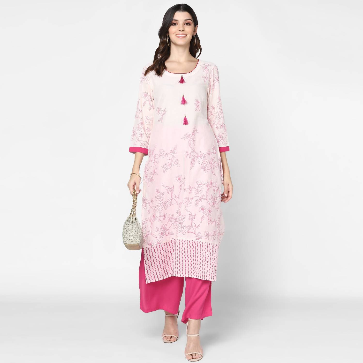 Cheera Hand Block Print Cream Straight Kurta (MAAI-054K)