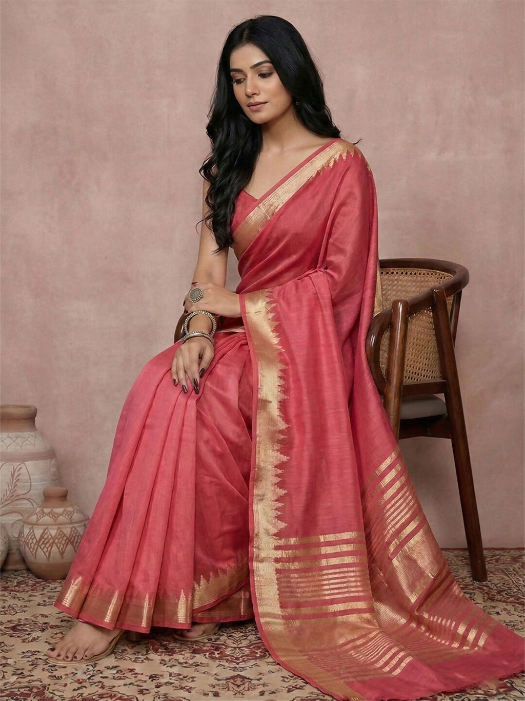 Shree Shyam Fashion Maroon Cotton Saree - Distacart