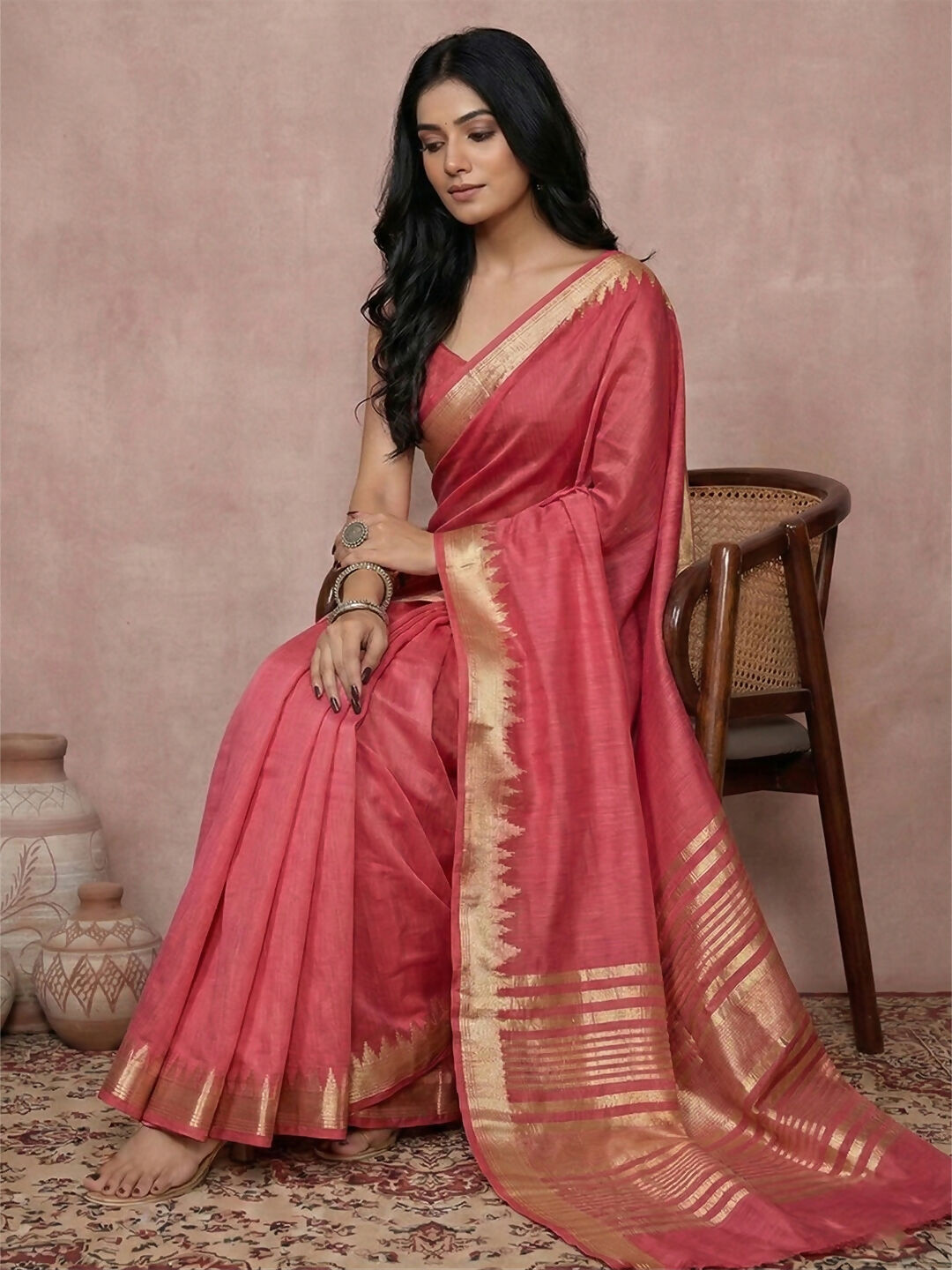 Shree Shyam Fashion Maroon Cotton Saree - Distacart