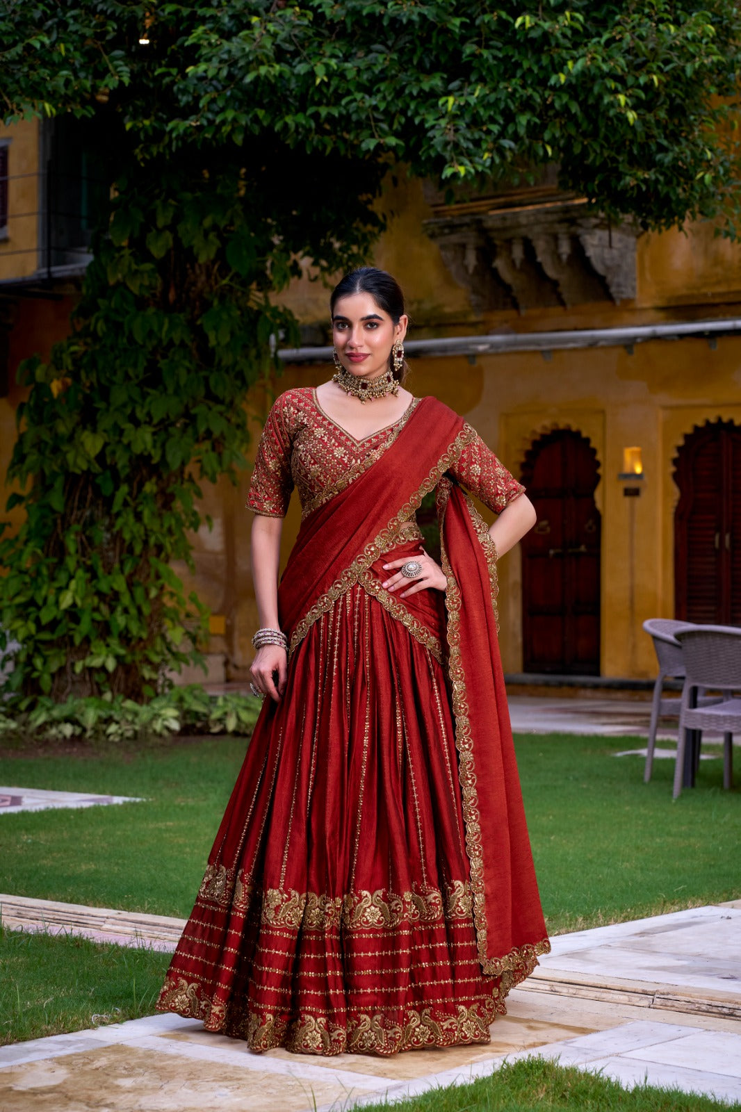 Lorenvalley Fashion Orange Rangoli Crush Sequins and Thread Embroidery Work Lehenga Choli with Dupatta - Distacart