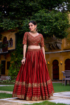 Lorenvalley Fashion Orange Rangoli Crush Sequins and Thread Embroidery Work Lehenga Choli with Dupatta - Distacart