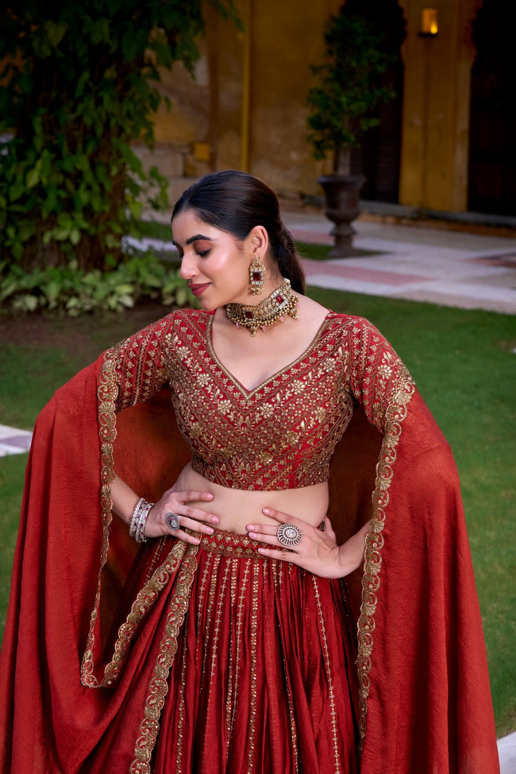 Lorenvalley Fashion Orange Rangoli Crush Sequins and Thread Embroidery Work Lehenga Choli with Dupatta - Distacart