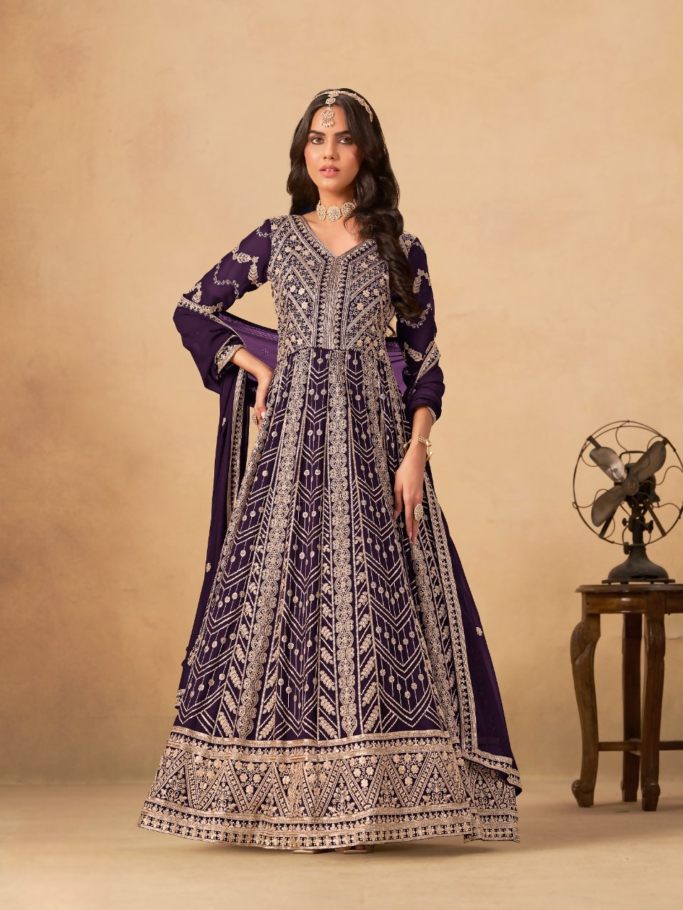 Anaita Wine Faux Georgette Stitched Anarkali Suit with Heavy Embroidery Work - Distacart