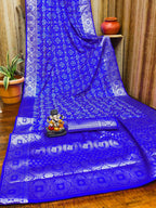 Anaita Blue Soft Satin Silk Bandhej Print Saree With Kanchi Zari Weaving Border - Distacart