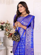 Anaita Blue Soft Satin Silk Bandhej Print Saree With Kanchi Zari Weaving Border - Distacart