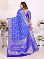 Anaita Blue Soft Satin Silk Bandhej Print Saree With Kanchi Zari Weaving Border - Distacart
