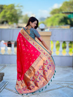 Vedant Vastram Soft Litchi Silk Paithani Jacquard Saree - Pink