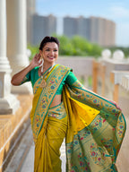 Vedant Vastram Soft Litchi Silk Paithani Jacquard Saree - Olive