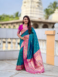Vedant Vastram Soft Litchi Silk Paithani Jacquard Saree - Rama
