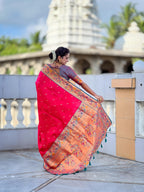 Vedant Vastram Soft Litchi Silk Paithani Jacquard Saree - Pink