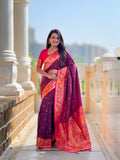 Vedant Vastram Soft Litchi Silk Paithani Jacquard Saree - Wine