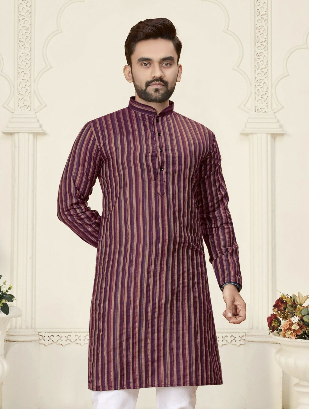 Anaita Purple Jacquard Linen Cotton Straight Kurta