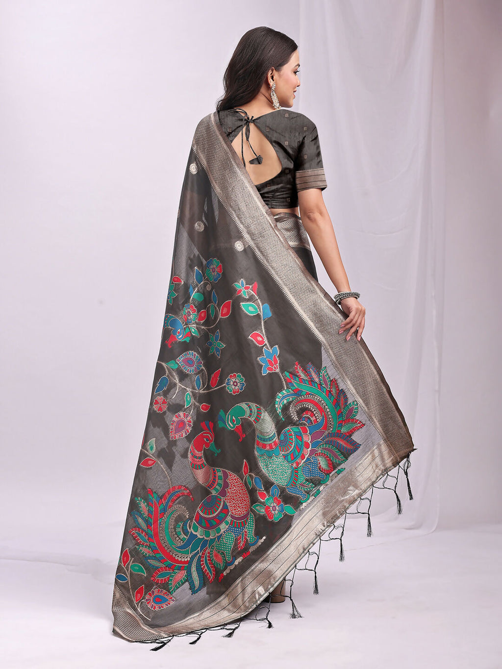 Shree Shyam Fashion Linen Cotton Grey Saree - Distacart