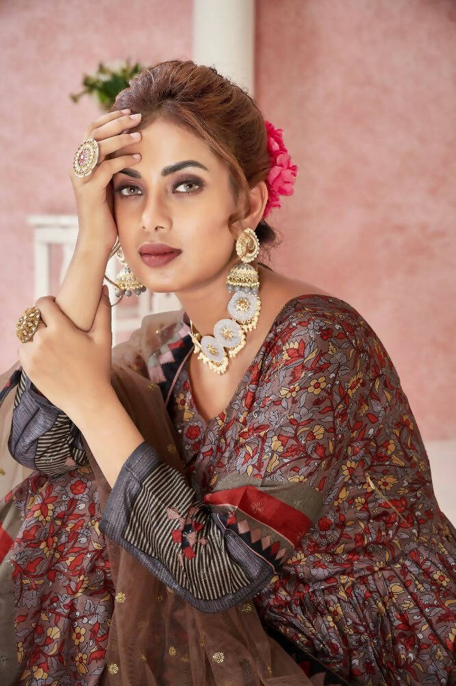 Everywhere Designer Maroon Dola Silk Gown With Dupatta - Anbazaar - Distacart