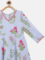 Ahalyaa Blue Crepe Printed Kids Kurta With Harem Pants For Girls