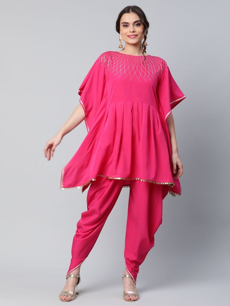 Ahalyaa Women Pink Crepe Glitter Printed Kurta with Dhoti Pants - Distacart