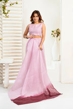 Joban Fashion Light Pink  Striped Linen Ready To Wear Saree With Unstitched Blouse - Distacart