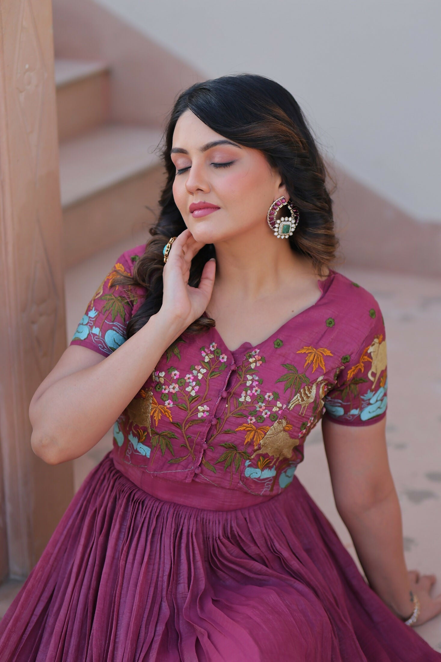 Joban Fashion Pink Crunchy Fabric Sequence Embroidery Work Kurta Set - Distacart