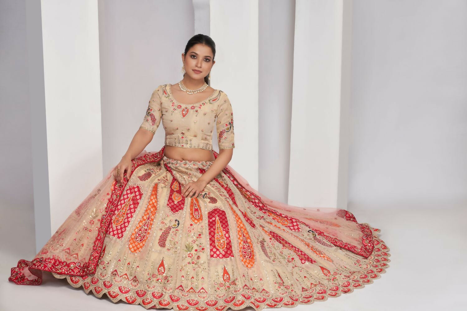 Kesar Fab Chiku Silk Embroidered Lehenga