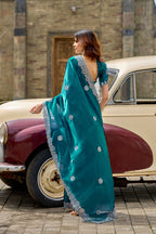 Vastranavya Rama Embroidery Work Shimmer Chiffon Saree with Unstitched Blouse - Distacart